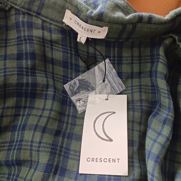 Crescent Plaid Lace Shirt Long Sleeve Size Medium Teen Spirit Fall Ruffled Green - Picture 6 of 9